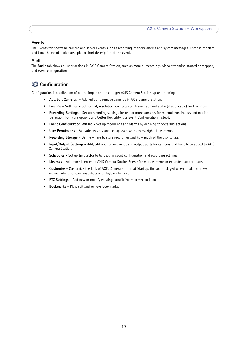 Configuration | Axis Communications Camera Station User Manual | Page 17 / 47