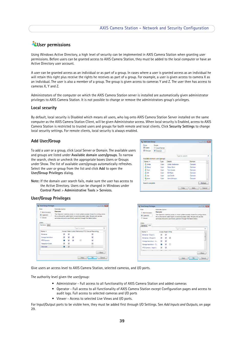 User permissions | Axis Communications Camera Station User Manual | Page 39 / 47