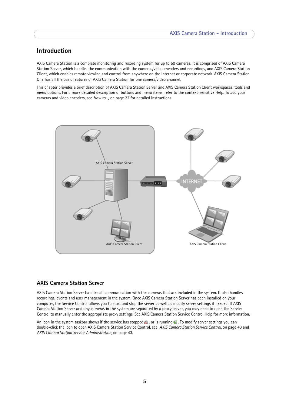Introduction, Axis camera station server, Introduction 5 | Axis Communications Camera Station User Manual | Page 5 / 47