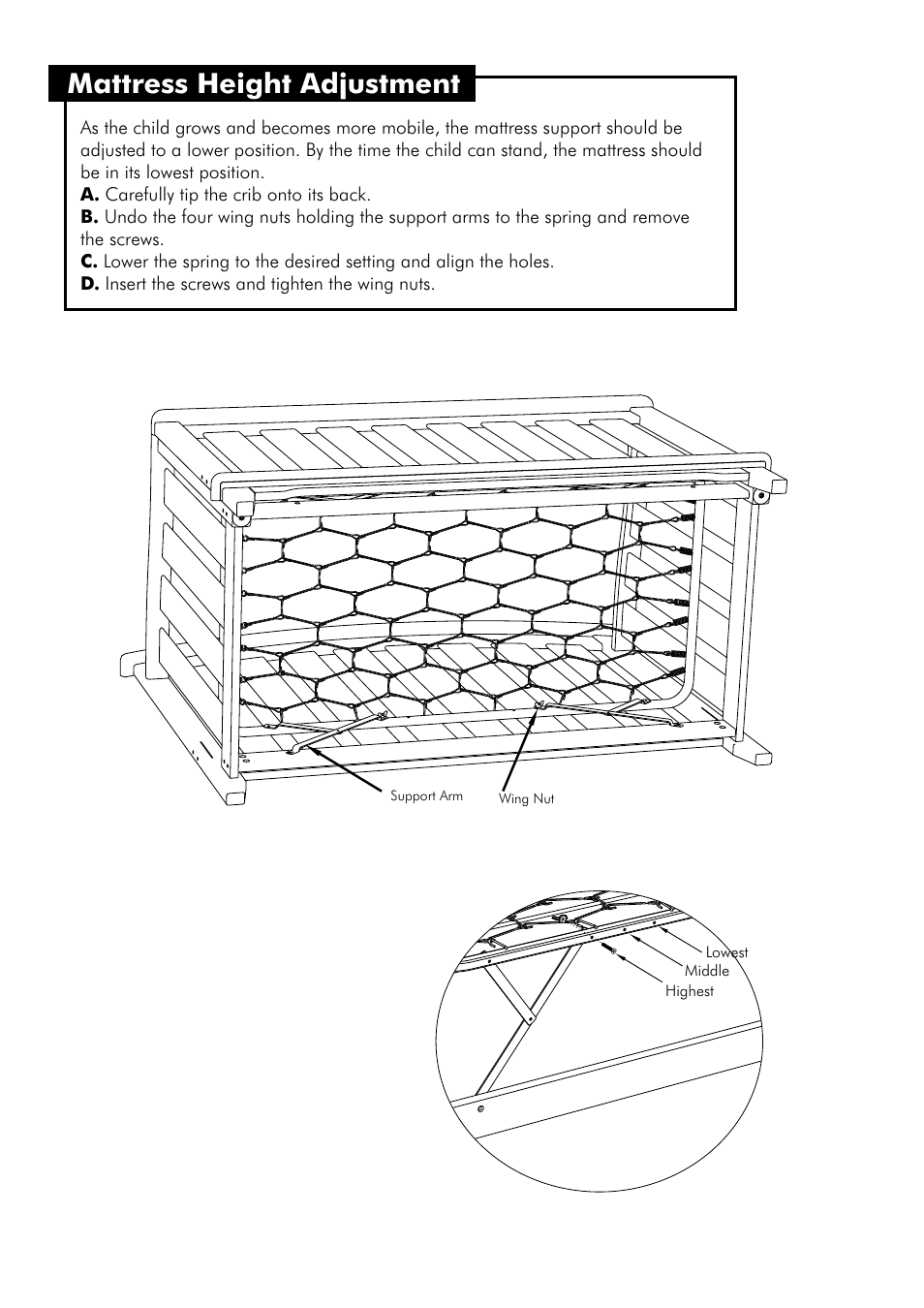 Mattress height adjustment | Westwood Design Waverly Convertible Crib (WA-CR-9611NR) User Manual | Page 10 / 14