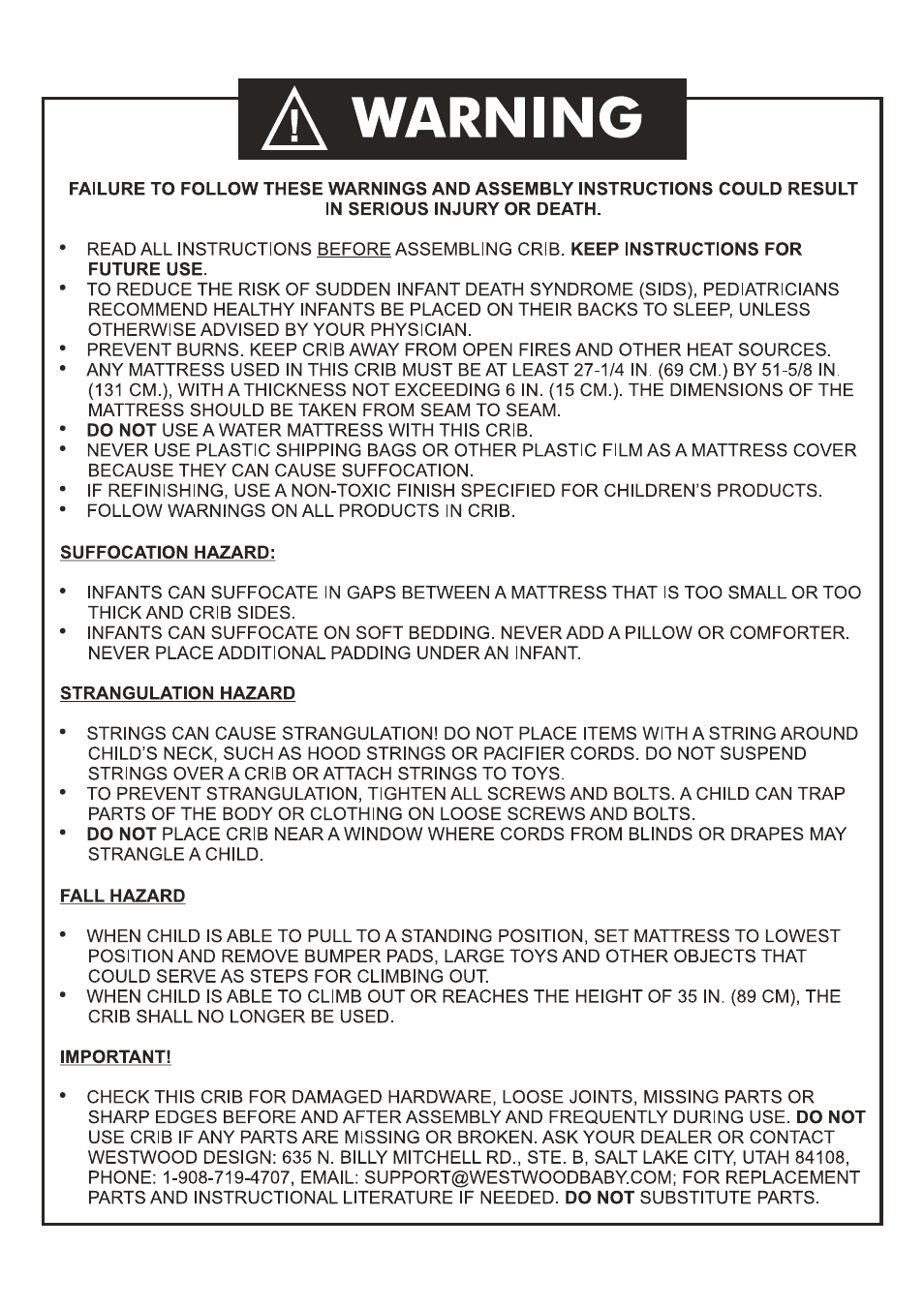 Westwood Design Tribeca Cottage Crib User Manual | Page 2 / 7