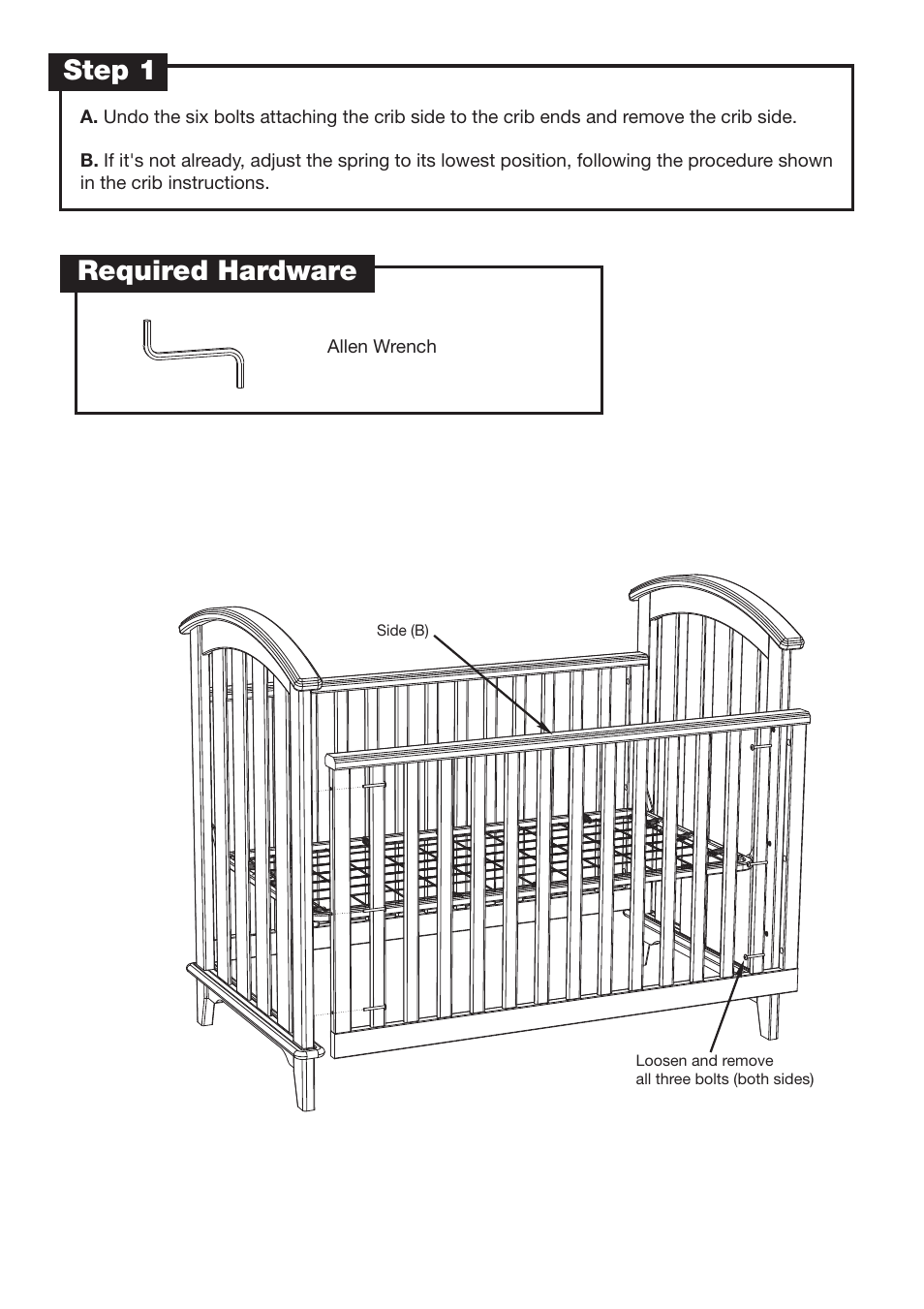 Step 1, Required hardware | Westwood Design Tribeca Cottage Crib Guard Rail Kit User Manual | Page 3 / 4
