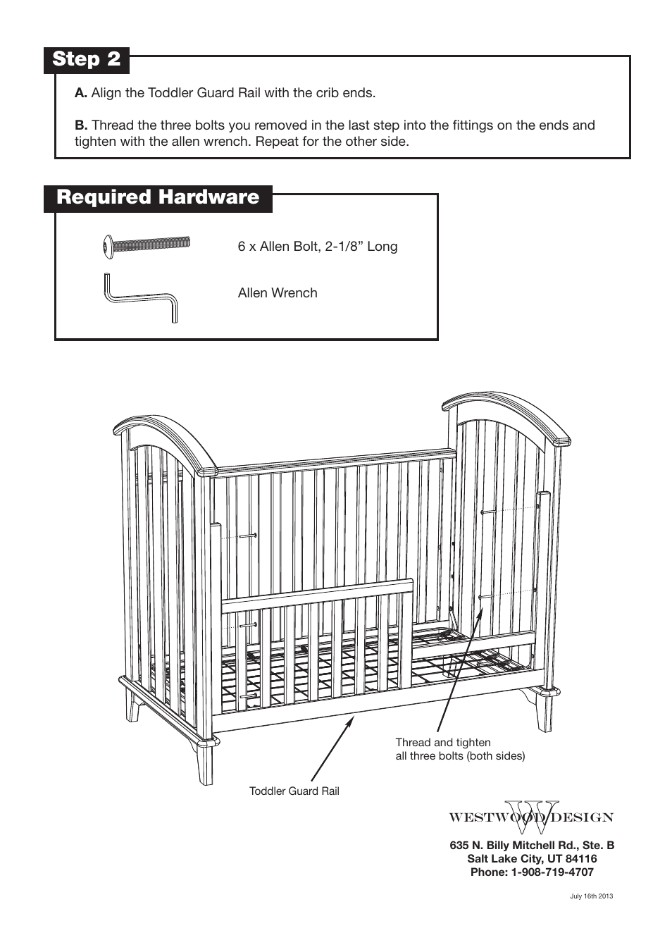 Step 2, Required hardware | Westwood Design Tribeca Cottage Crib Guard Rail Kit User Manual | Page 4 / 4
