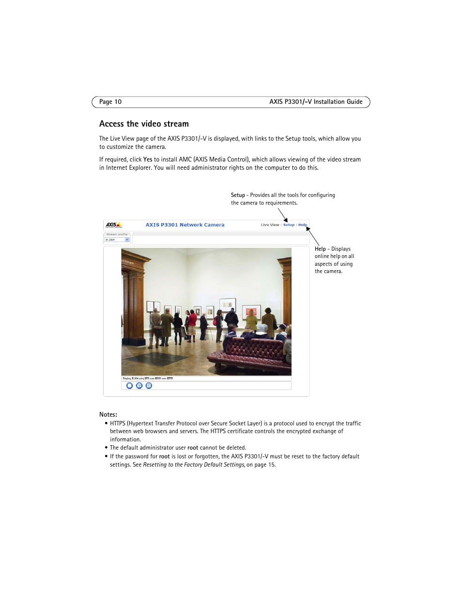 Access the video stream | Axis Communications Fixed Dome Network Camera AXIS P3301 User Manual | Page 10 / 74