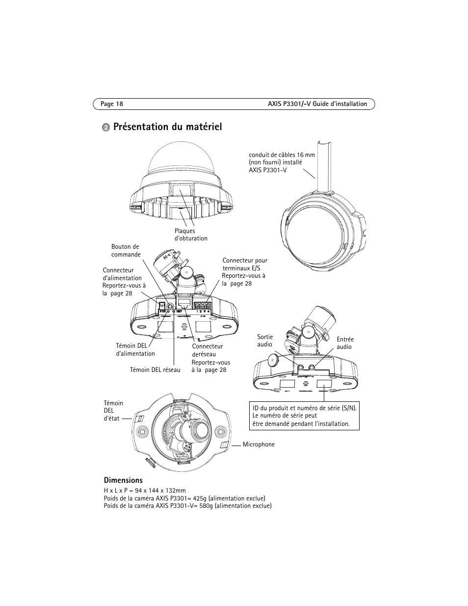 Présentation du matériel | Axis Communications Fixed Dome Network Camera AXIS P3301 User Manual | Page 18 / 74