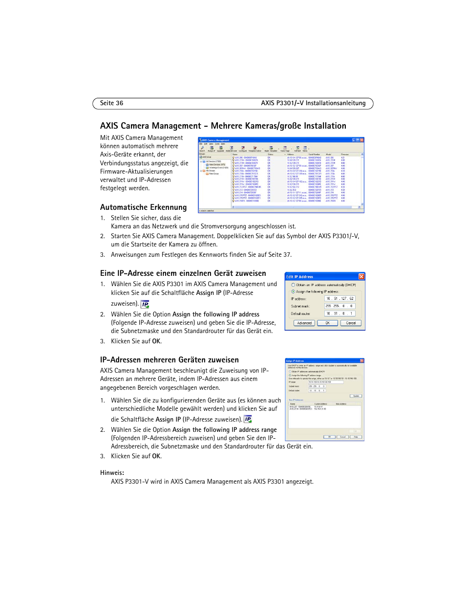 Siehe seite 36 | Axis Communications Fixed Dome Network Camera AXIS P3301 User Manual | Page 36 / 74