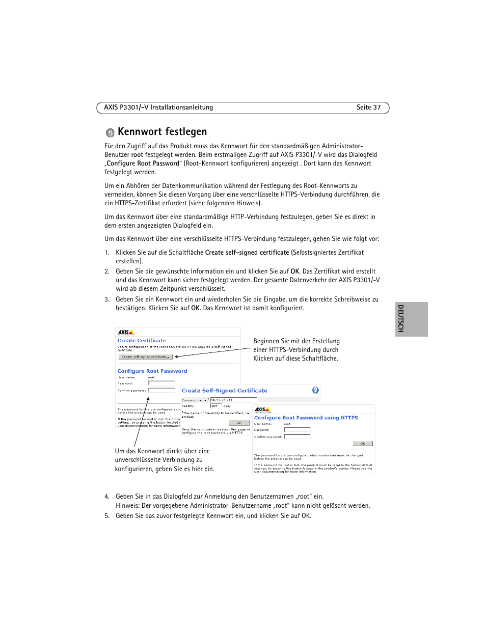 Kennwort festlegen | Axis Communications Fixed Dome Network Camera AXIS P3301 User Manual | Page 37 / 74