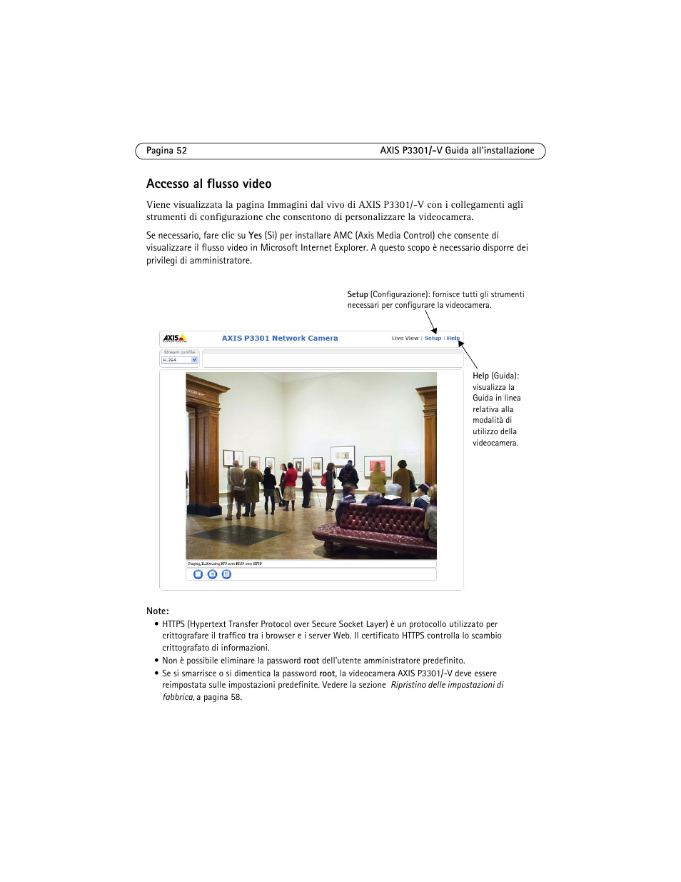 Accesso al flusso video | Axis Communications Fixed Dome Network Camera AXIS P3301 User Manual | Page 52 / 74