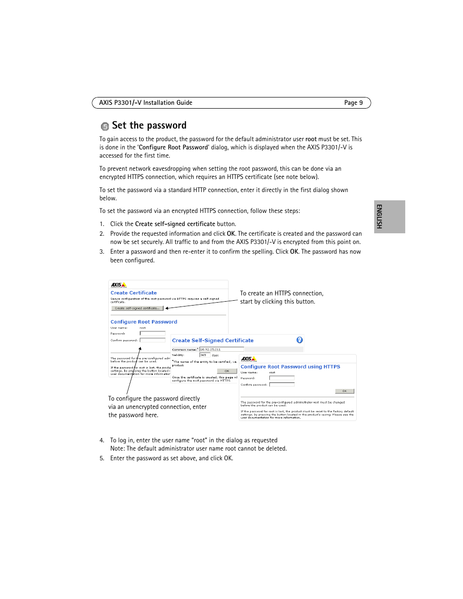Set the password | Axis Communications Fixed Dome Network Camera AXIS P3301 User Manual | Page 9 / 74