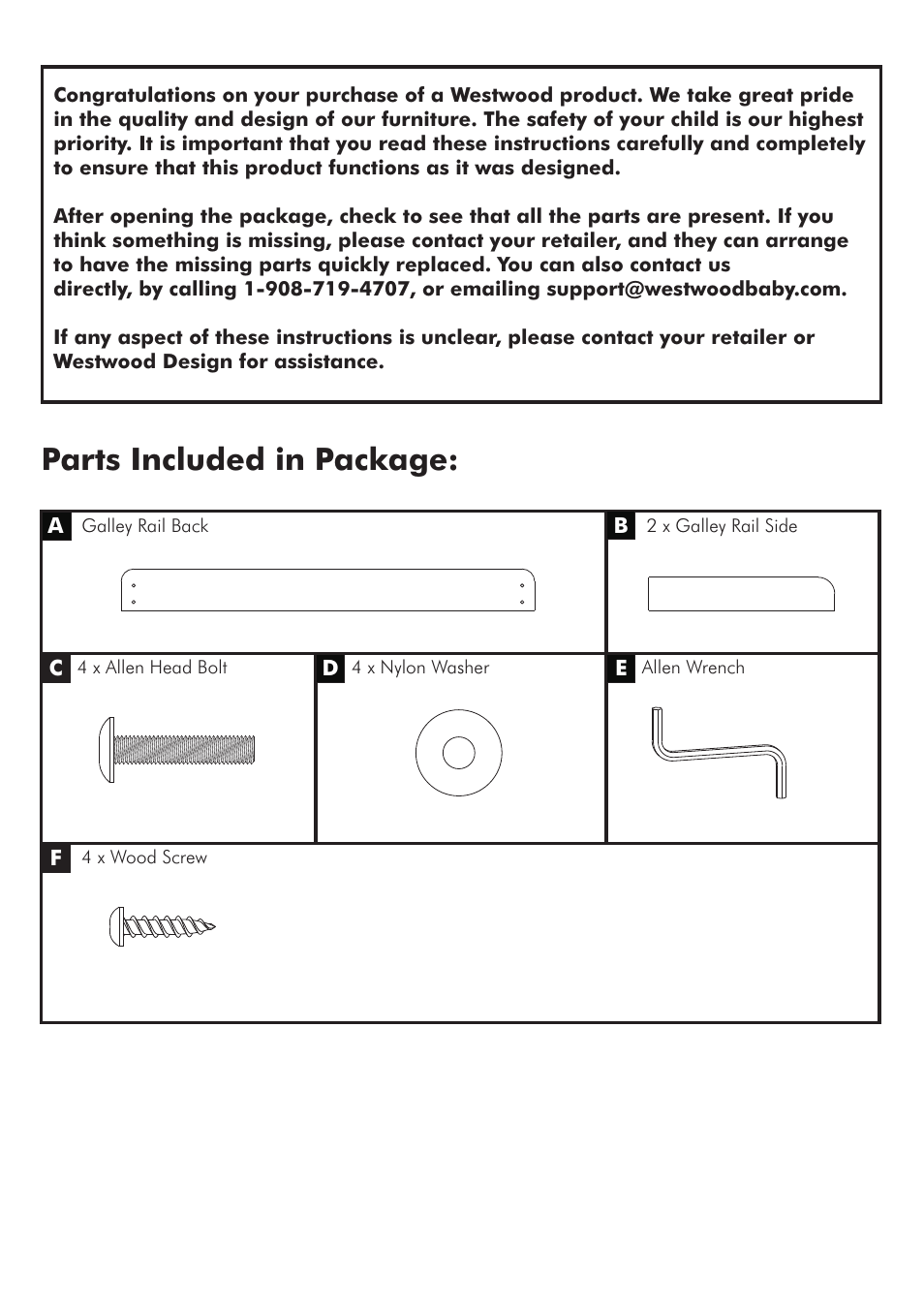 Parts included in package | Westwood Design Park West Dressing Combo User Manual | Page 3 / 4