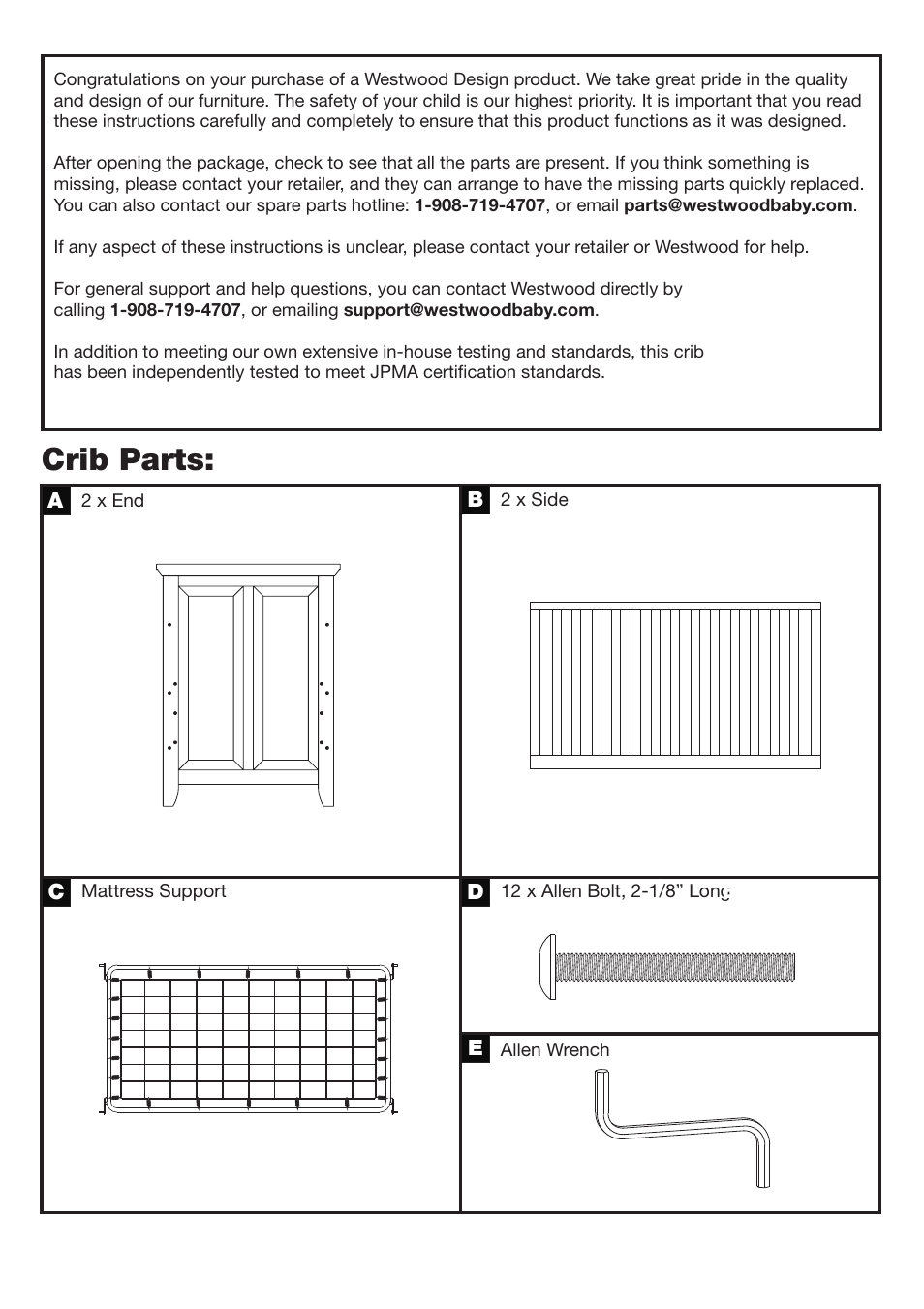 Crib parts | Westwood Design Newcastle Cottage Crib User Manual | Page 3 / 7