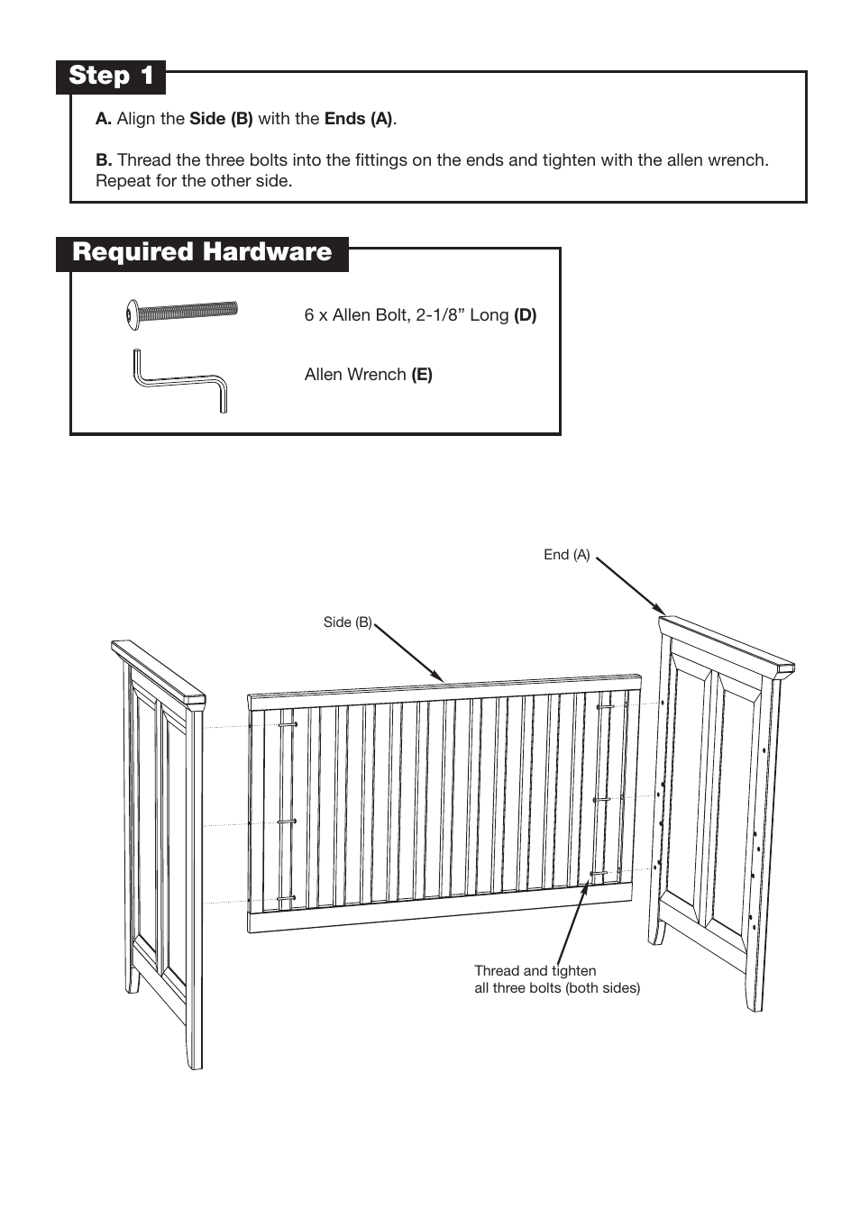 Step 1, Required hardware | Westwood Design Newcastle Cottage Crib User Manual | Page 4 / 7