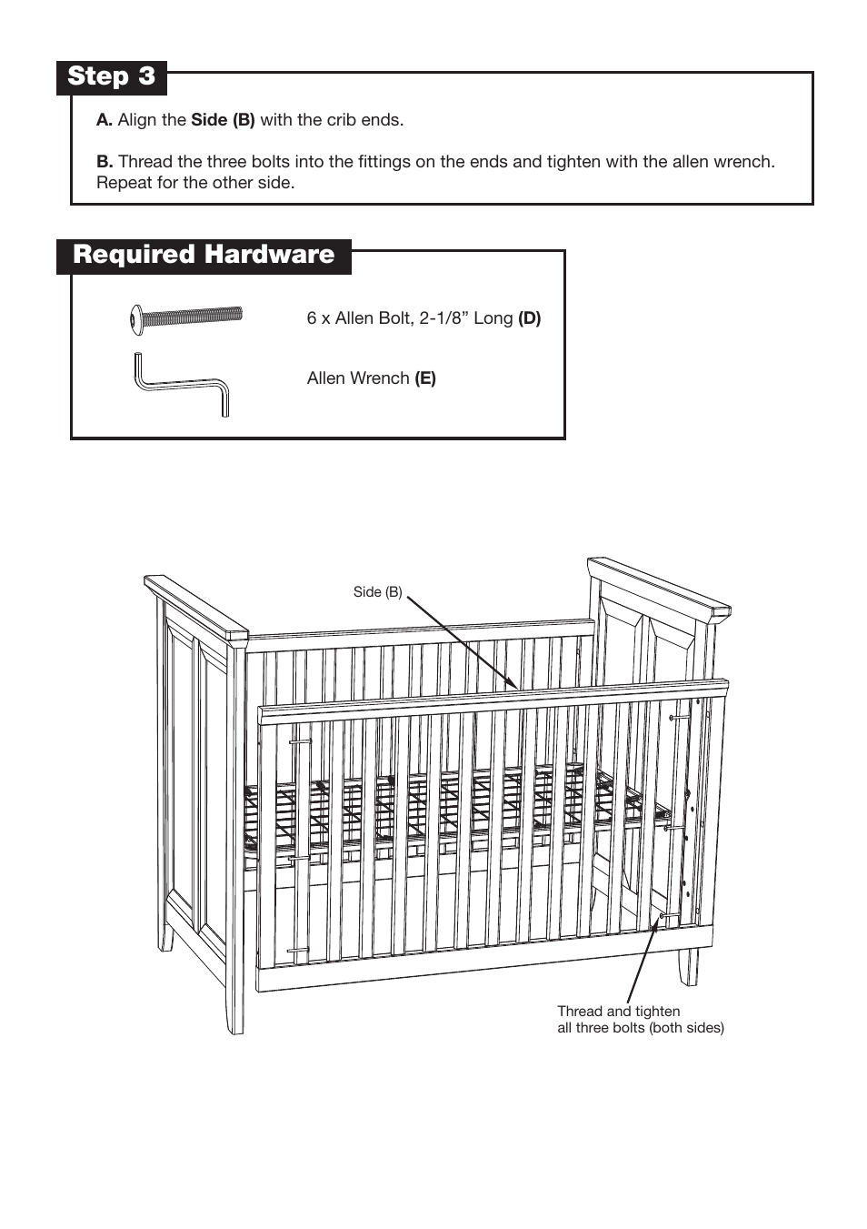 Step 3, Required hardware | Westwood Design Newcastle Cottage Crib User Manual | Page 6 / 7