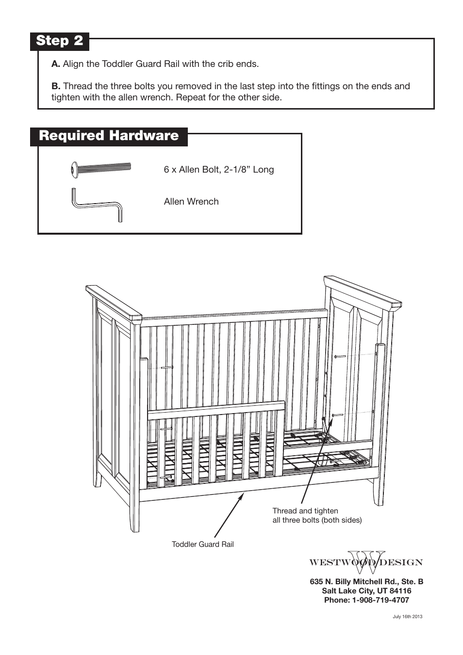 Step 2, Required hardware | Westwood Design Newcastle Cottage Crib Guard Rail Kit User Manual | Page 4 / 4