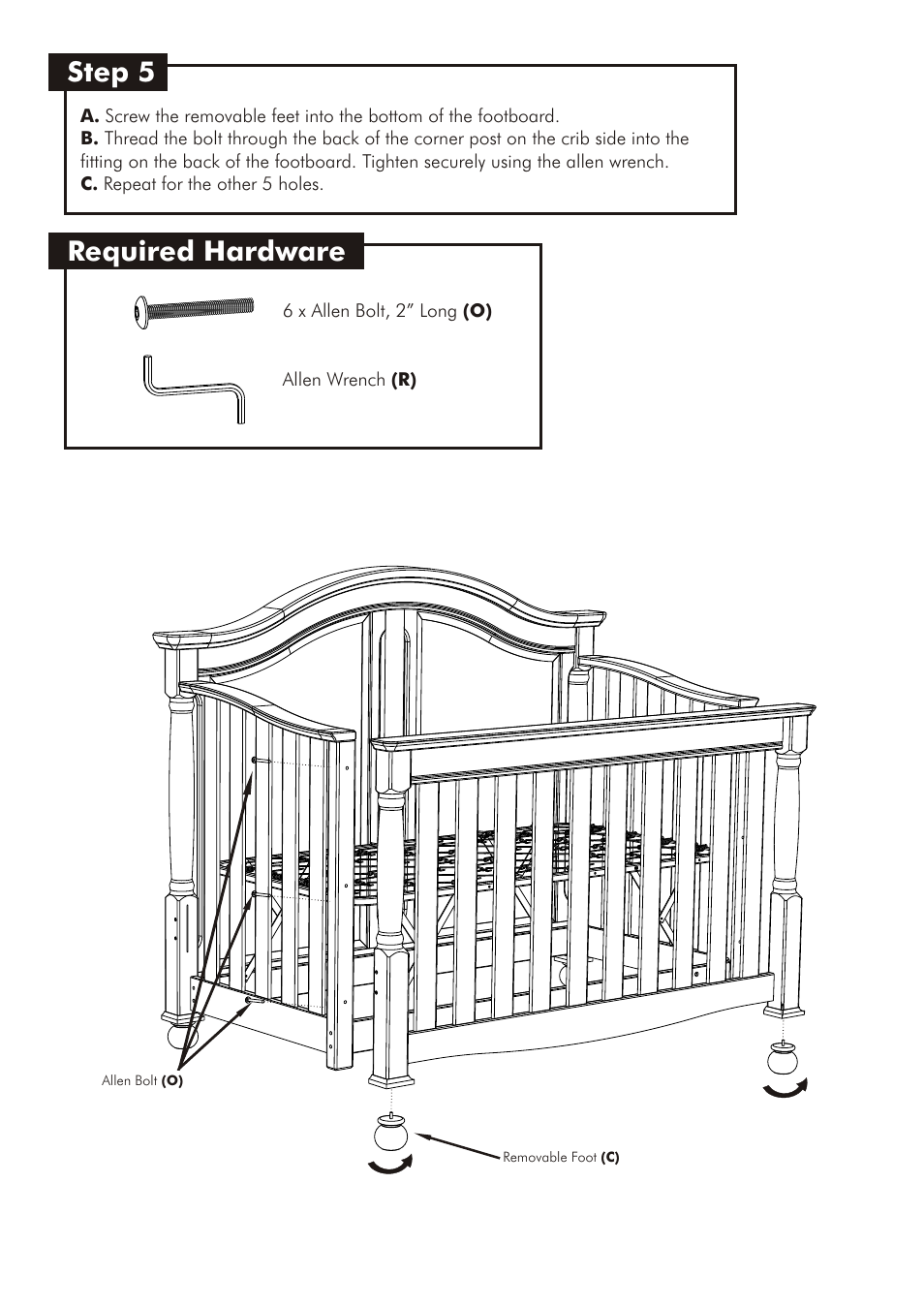 Step 5, Required hardware | Westwood Design Monterey Convertible Crib User Manual | Page 10 / 14