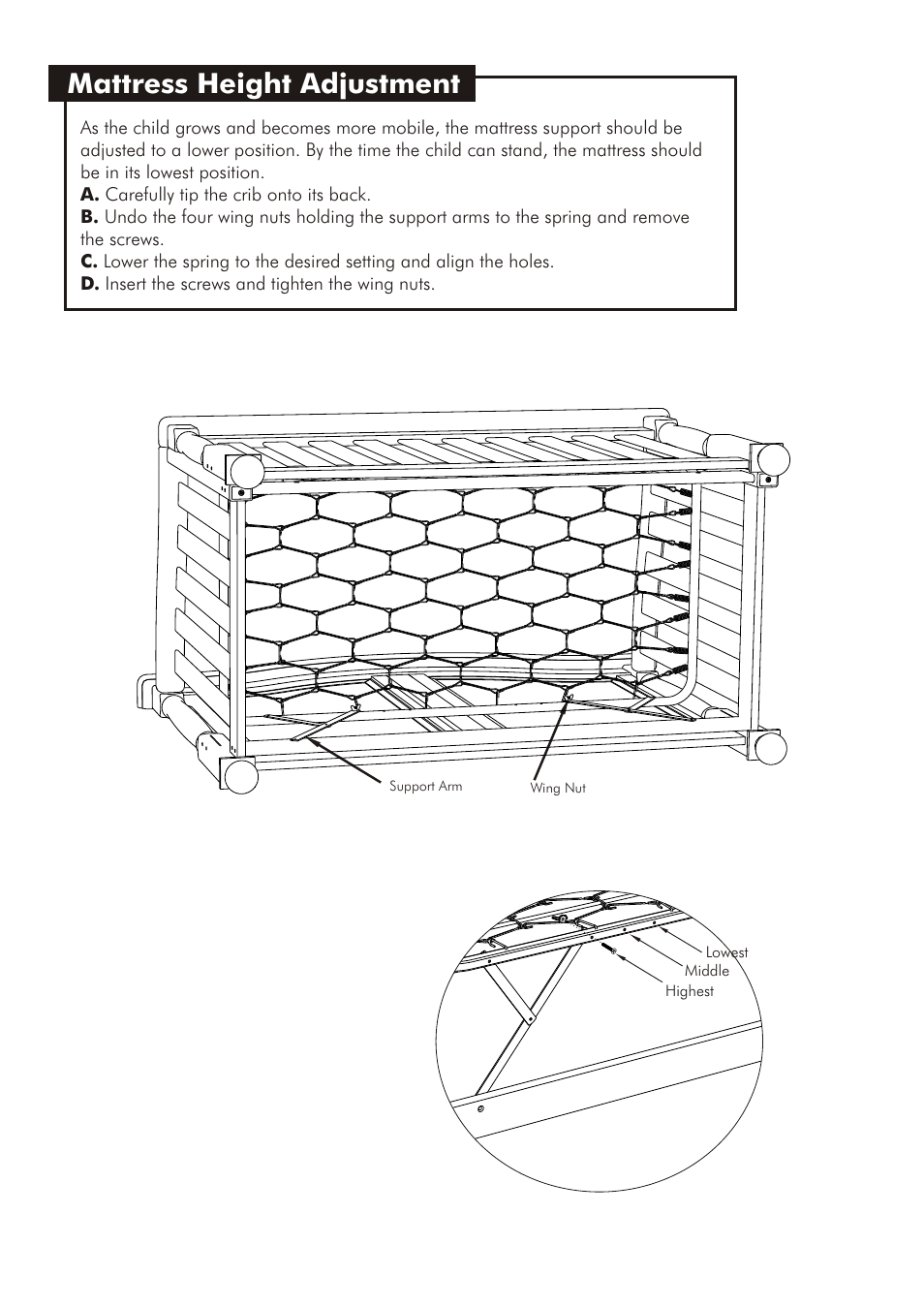 Mattress height adjustment | Westwood Design Monterey Convertible Crib User Manual | Page 11 / 14