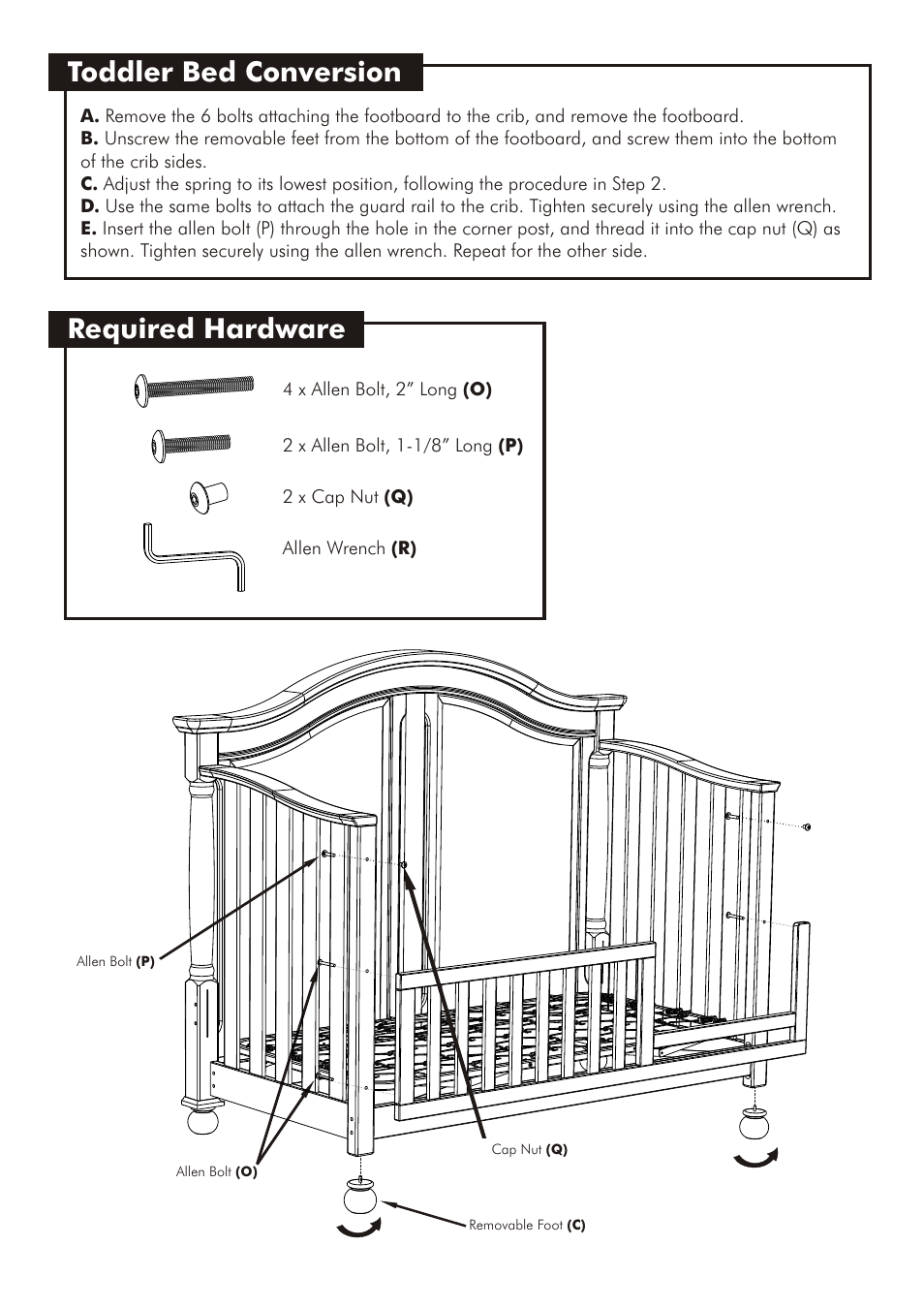 Toddler bed conversion, Required hardware | Westwood Design Monterey Convertible Crib User Manual | Page 12 / 14