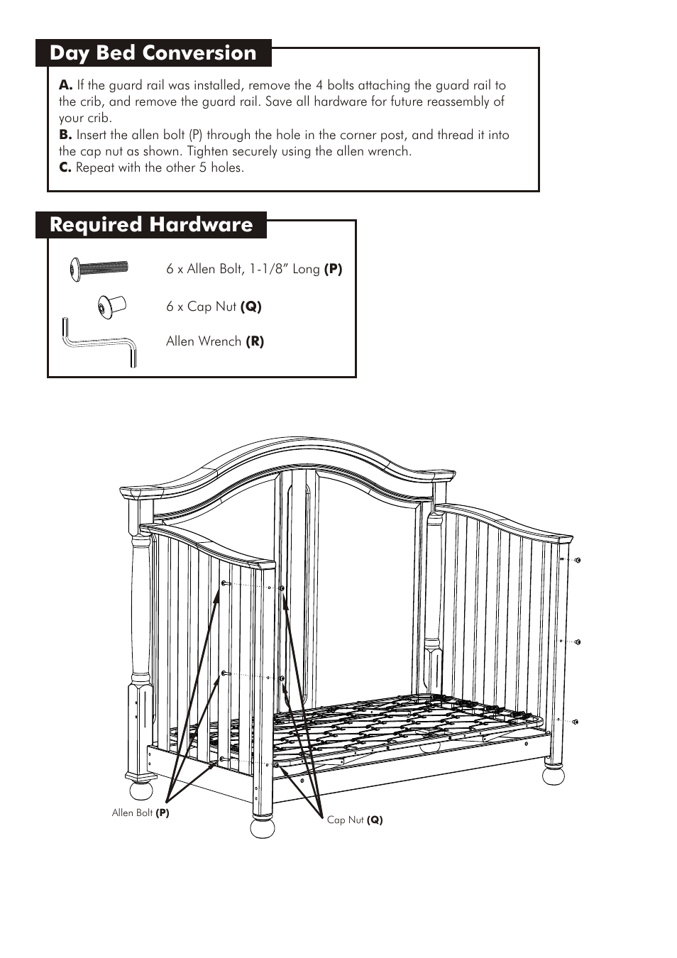 Day bed conversion required hardware | Westwood Design Monterey Convertible Crib User Manual | Page 13 / 14