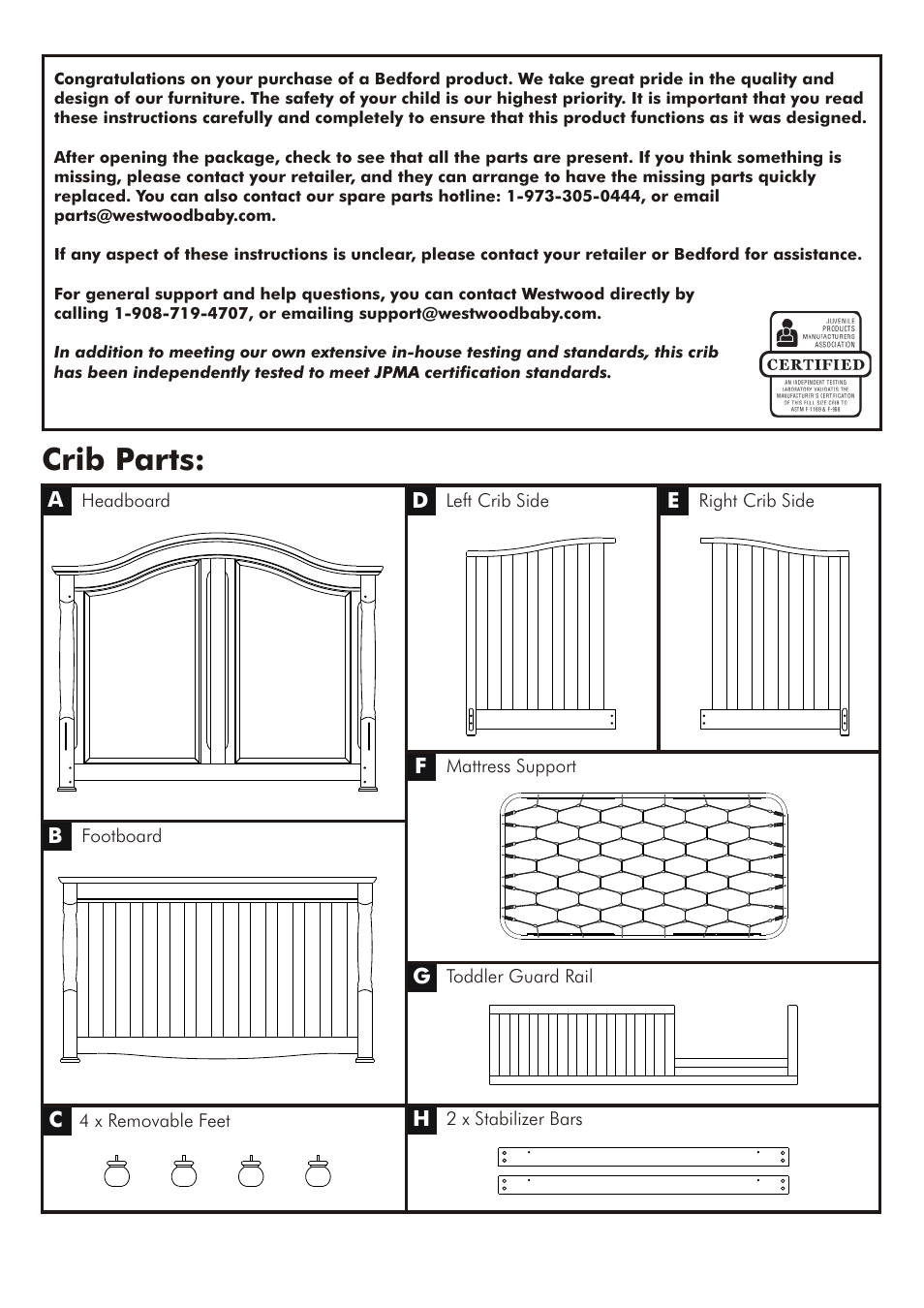 Crib parts | Westwood Design Monterey Convertible Crib User Manual | Page 4 / 14