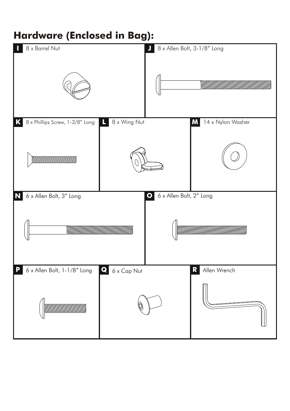 Hardware (enclosed in bag) | Westwood Design Monterey Convertible Crib User Manual | Page 5 / 14