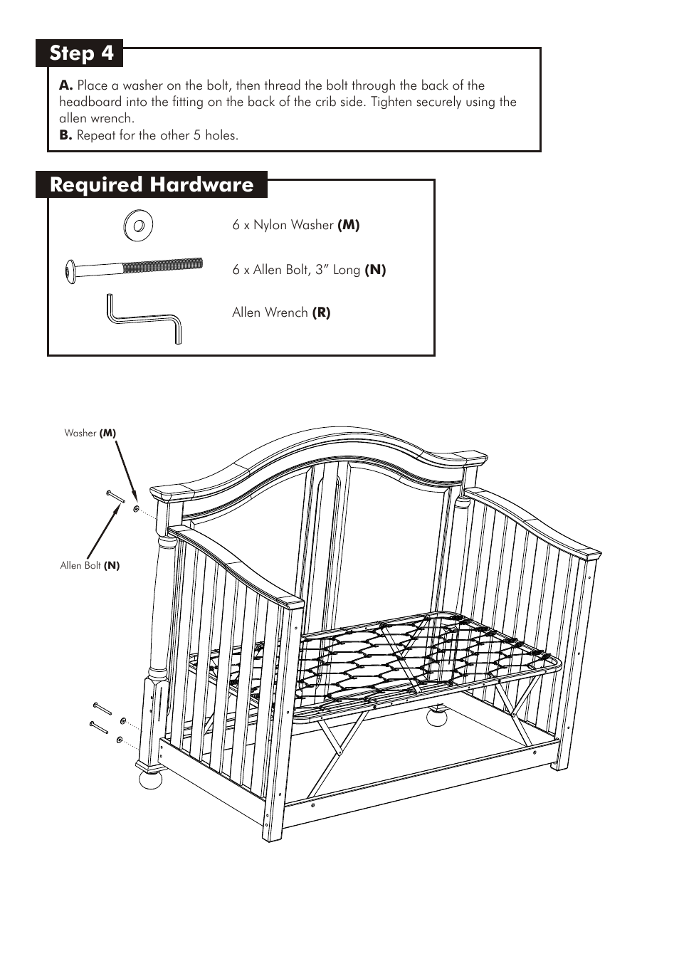 Step 4, Required hardware | Westwood Design Monterey Convertible Crib User Manual | Page 9 / 14