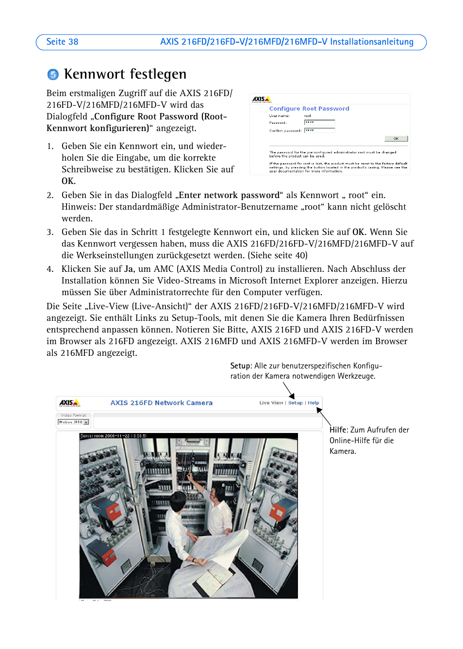 Kennwort festlegen, E seite 38 | Axis Communications 216FD User Manual | Page 38 / 74