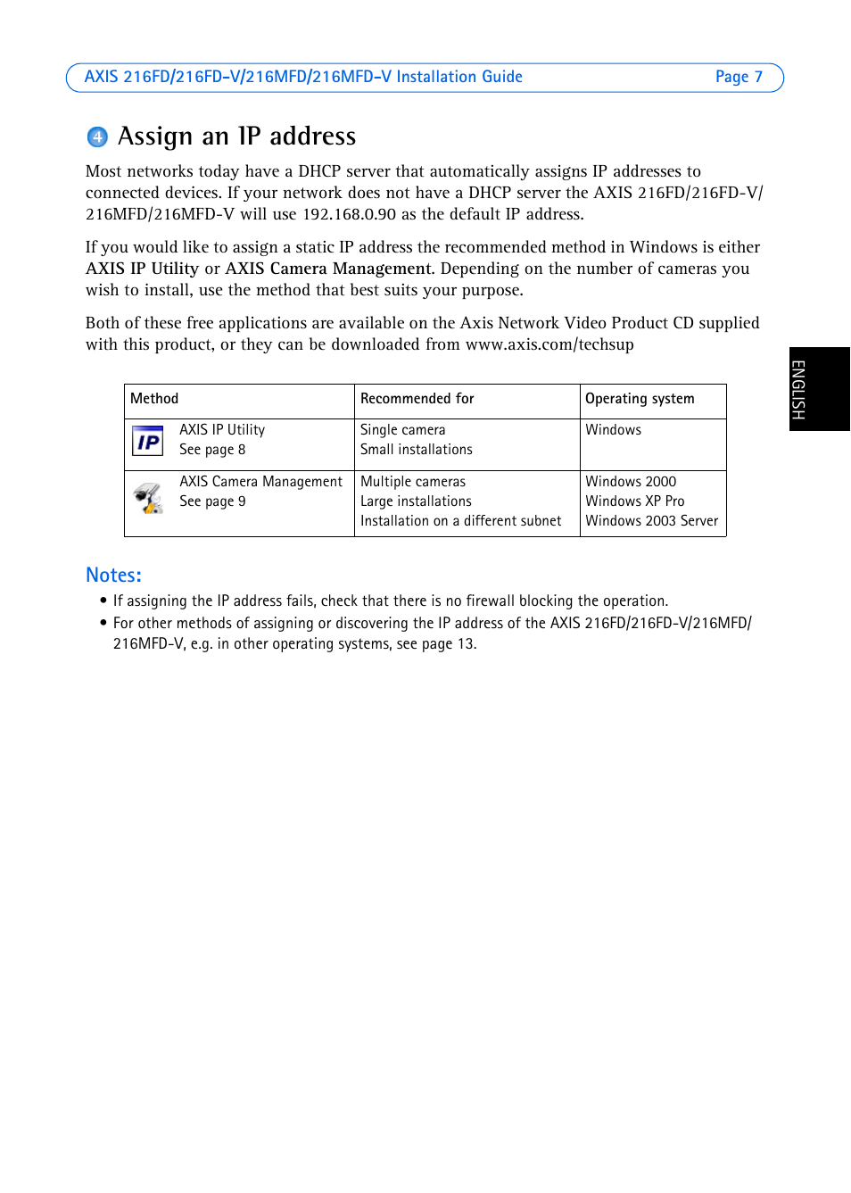 Assign an ip address | Axis Communications 216FD User Manual | Page 7 / 74