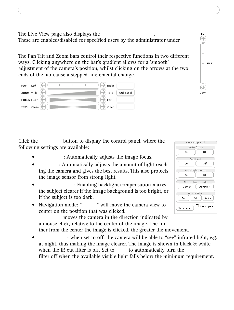 Pan/tilt/zoom controls, The control panel, Pan/tilt/zoom controls the control panel | Axis Communications AXIS 214 PTZ User Manual | Page 12 / 70