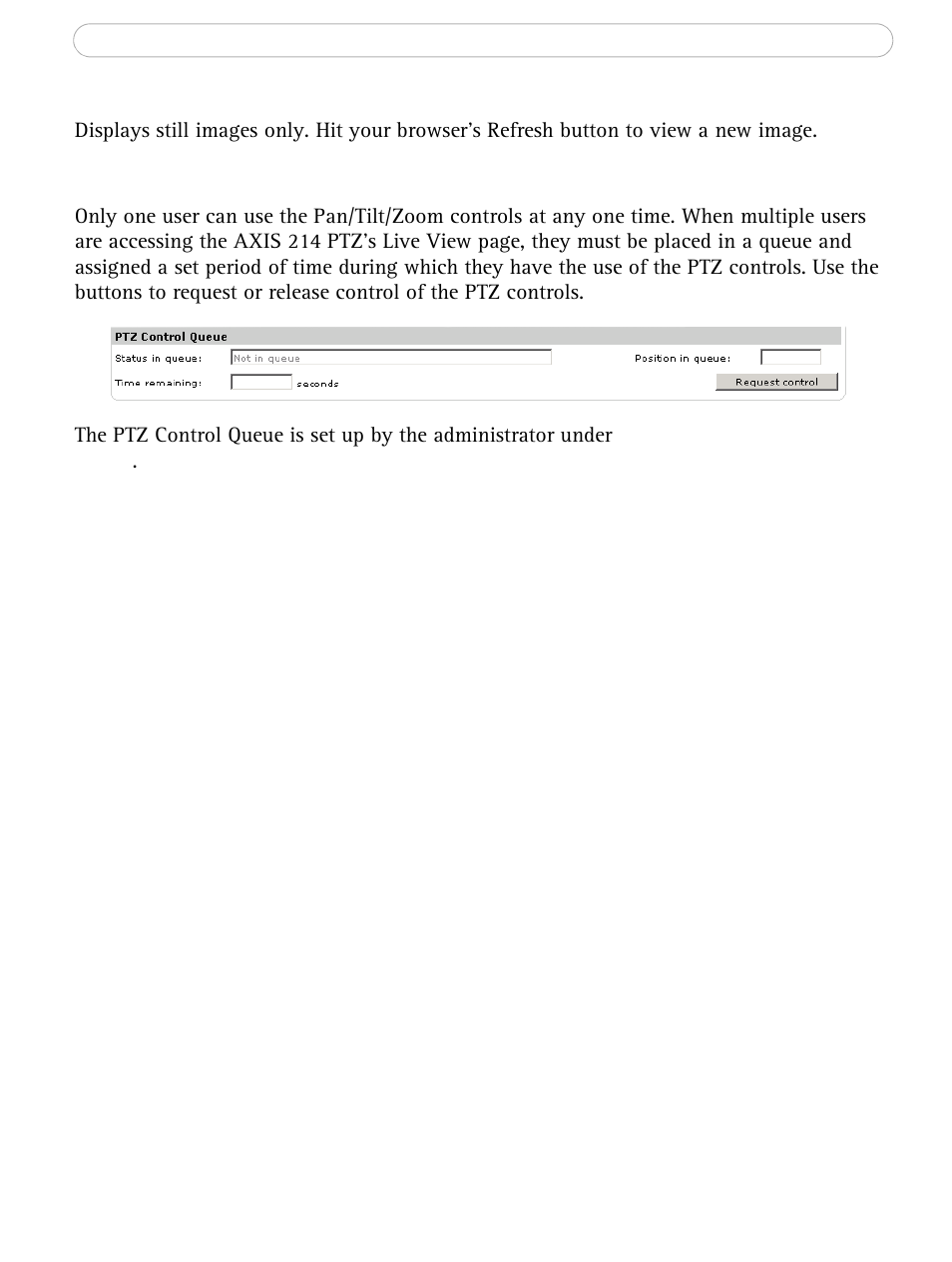 Ptz control queue | Axis Communications AXIS 214 PTZ User Manual | Page 14 / 70