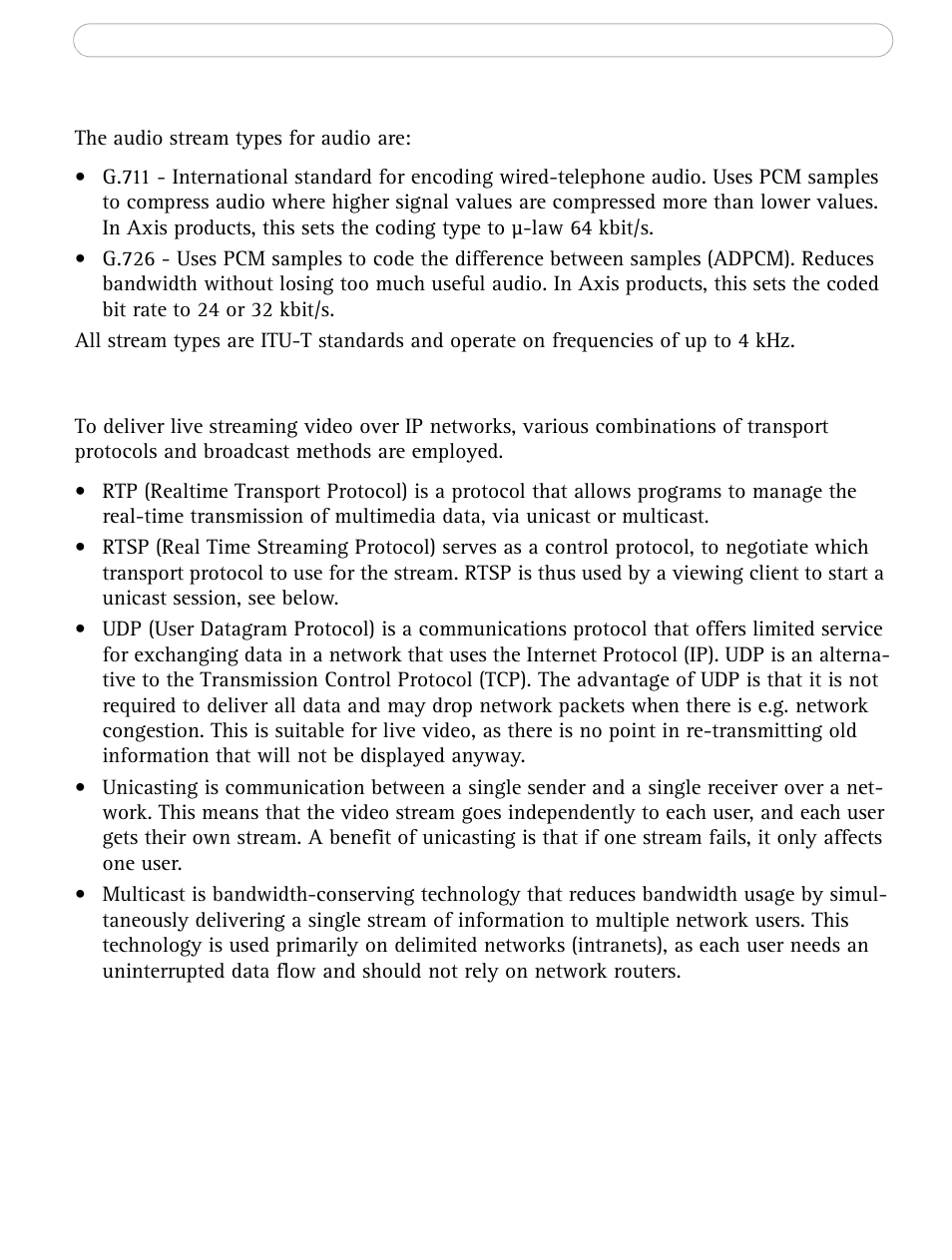 Audio stream types, Mpeg-4 protocols and communication methods | Axis Communications AXIS 214 PTZ User Manual | Page 16 / 70