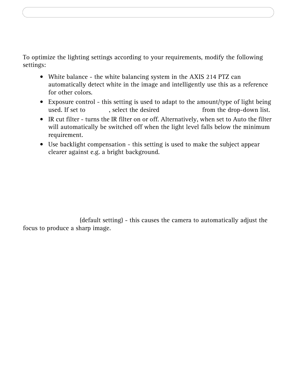Advanced camera settings, Advanced camera settings lighting conditions, Image settings | Axis Communications AXIS 214 PTZ User Manual | Page 24 / 70