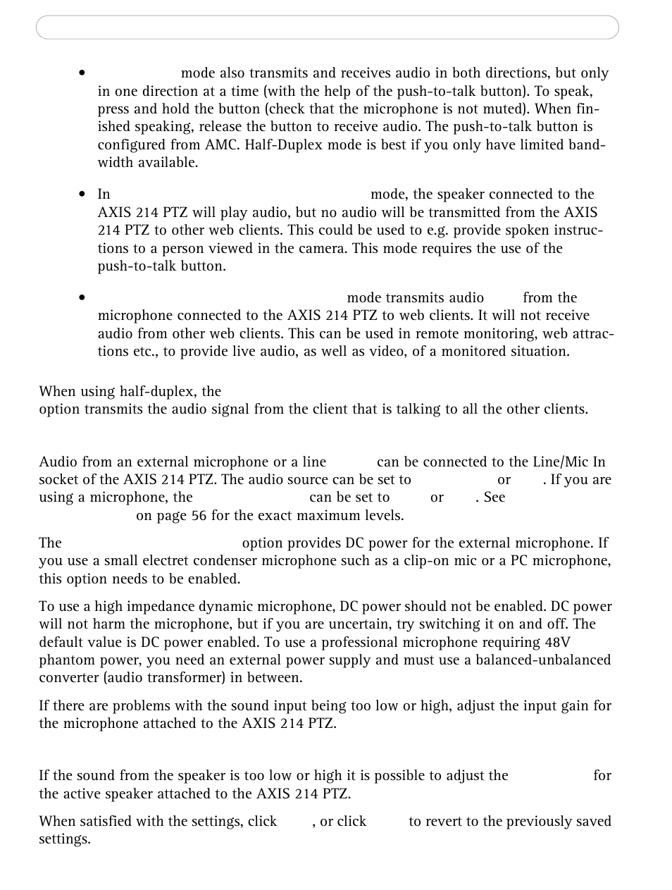 Audio input, Audio output | Axis Communications AXIS 214 PTZ User Manual | Page 27 / 70