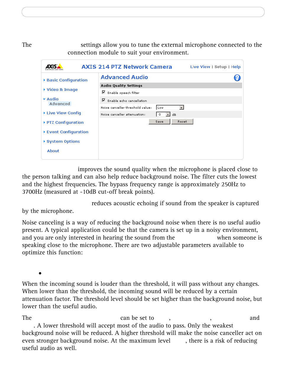 Advanced audio settings | Axis Communications AXIS 214 PTZ User Manual | Page 28 / 70