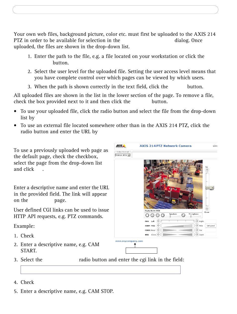 Upload own web files, Own home page, User defined links | Axis Communications AXIS 214 PTZ User Manual | Page 31 / 70
