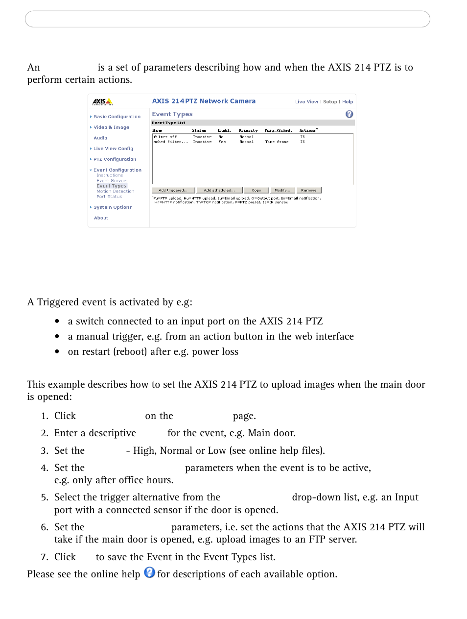 Event types | Axis Communications AXIS 214 PTZ User Manual | Page 37 / 70