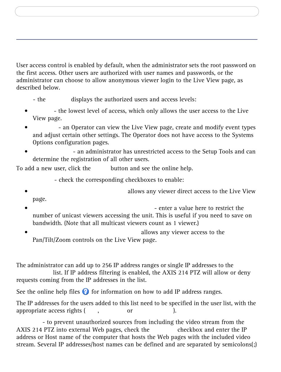 System options, Security - users, Security - ip address filter | Security - users security - ip address filter | Axis Communications AXIS 214 PTZ User Manual | Page 41 / 70