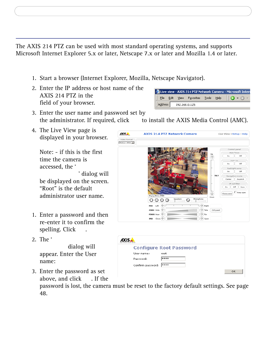 Accessing the camera, Accessing the camera from a browser | Axis Communications AXIS 214 PTZ User Manual | Page 9 / 70