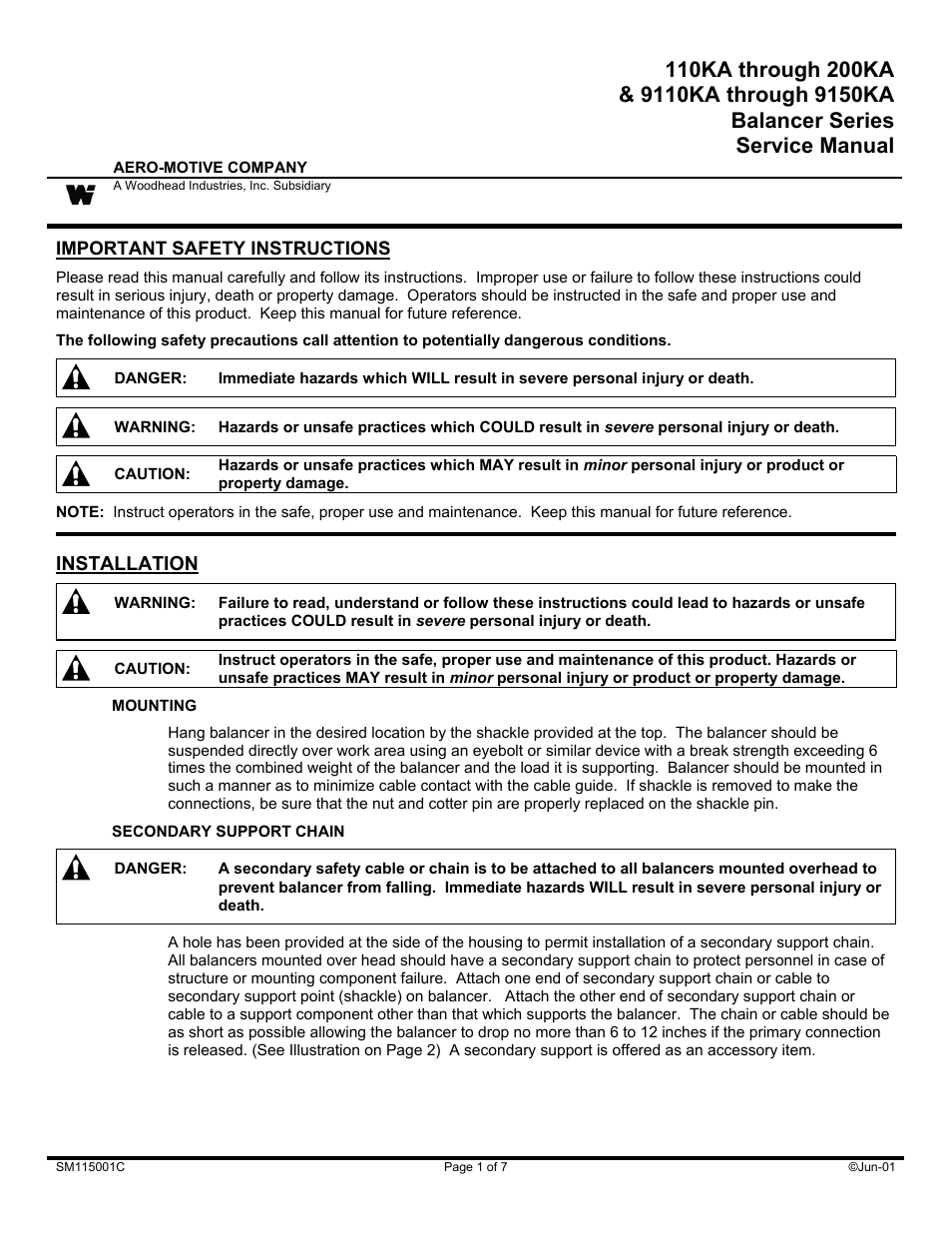 Woodhead 9110KA through 9150KA Balancer Serie User Manual | 7 pages