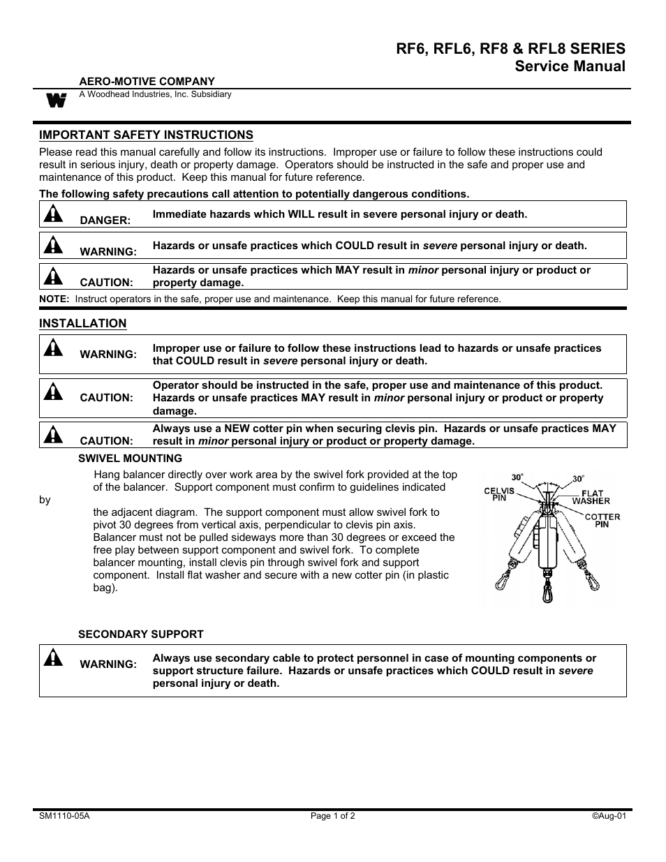 Woodhead RFL8 SERIE User Manual | 2 pages
