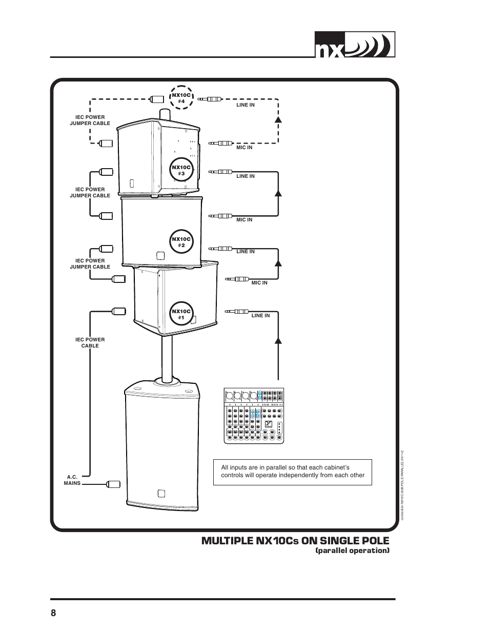 Connection (parrallel), Multiple nx10cs on single pole | Yorkville NX10C User Manual | Page 10 / 16