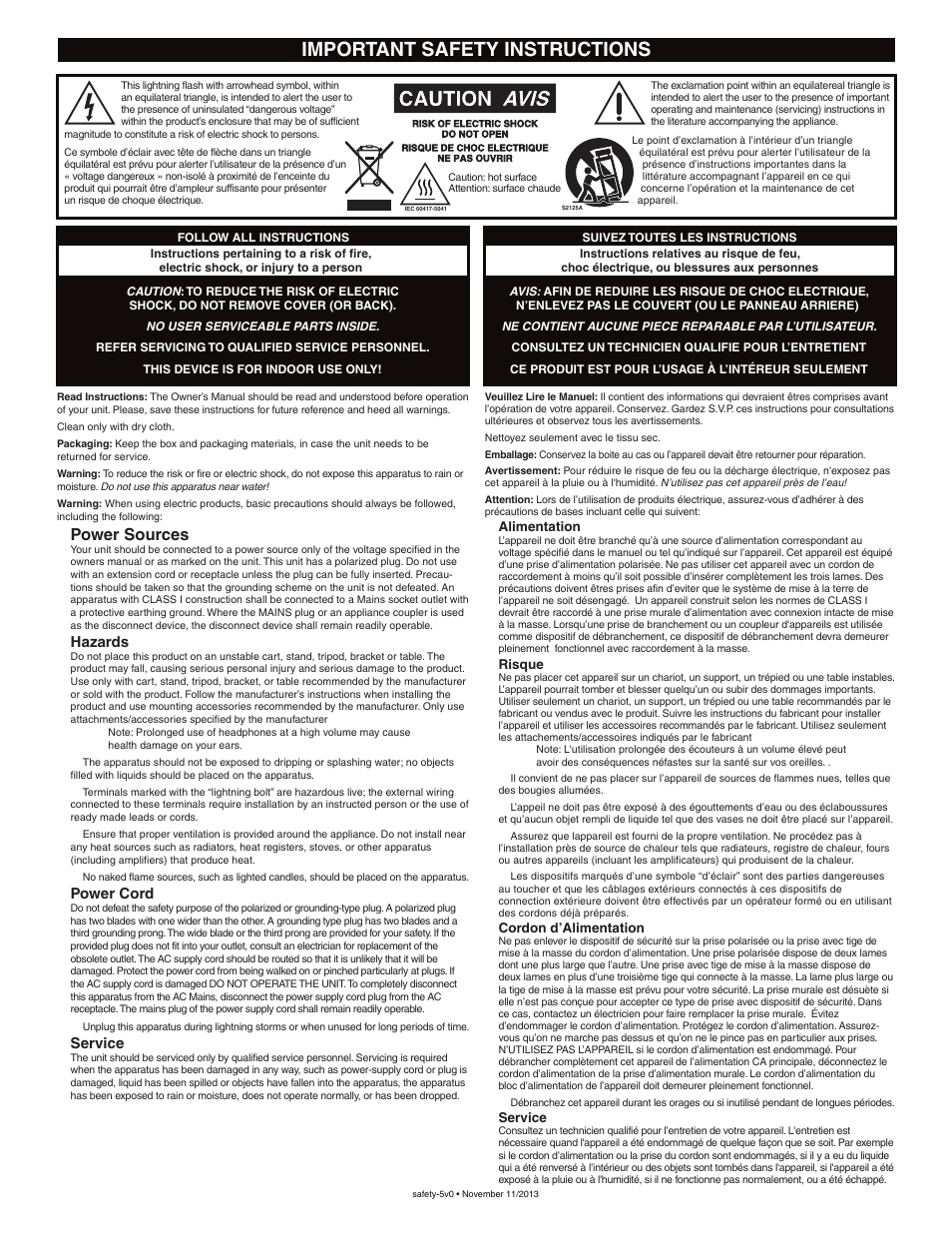 Safety, Important safety instructions, Power sources | Hazards, Power cord, Service | Yorkville NX10C User Manual | Page 2 / 16