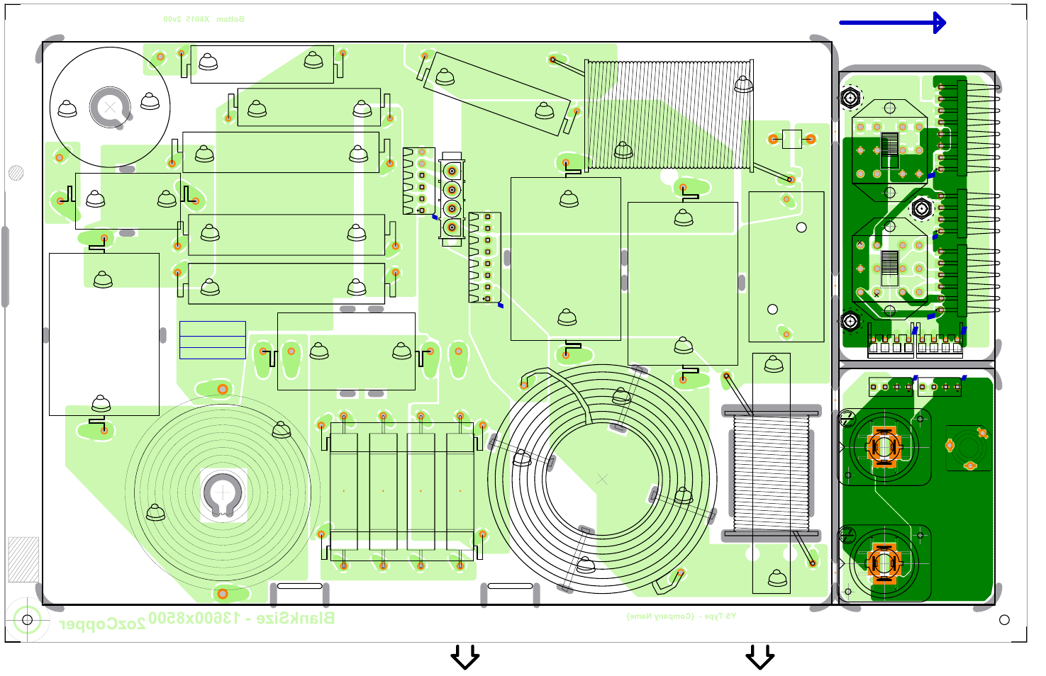 Layout-m1472-e1152-xover 1/2, See layout documentation, 33r 15.w | W 3r9, Into wave, W 22r, 22r 10.w, Pcb mech, 4m h, W1 r8 | Yorkville E1152 User Manual | Page 5 / 9
