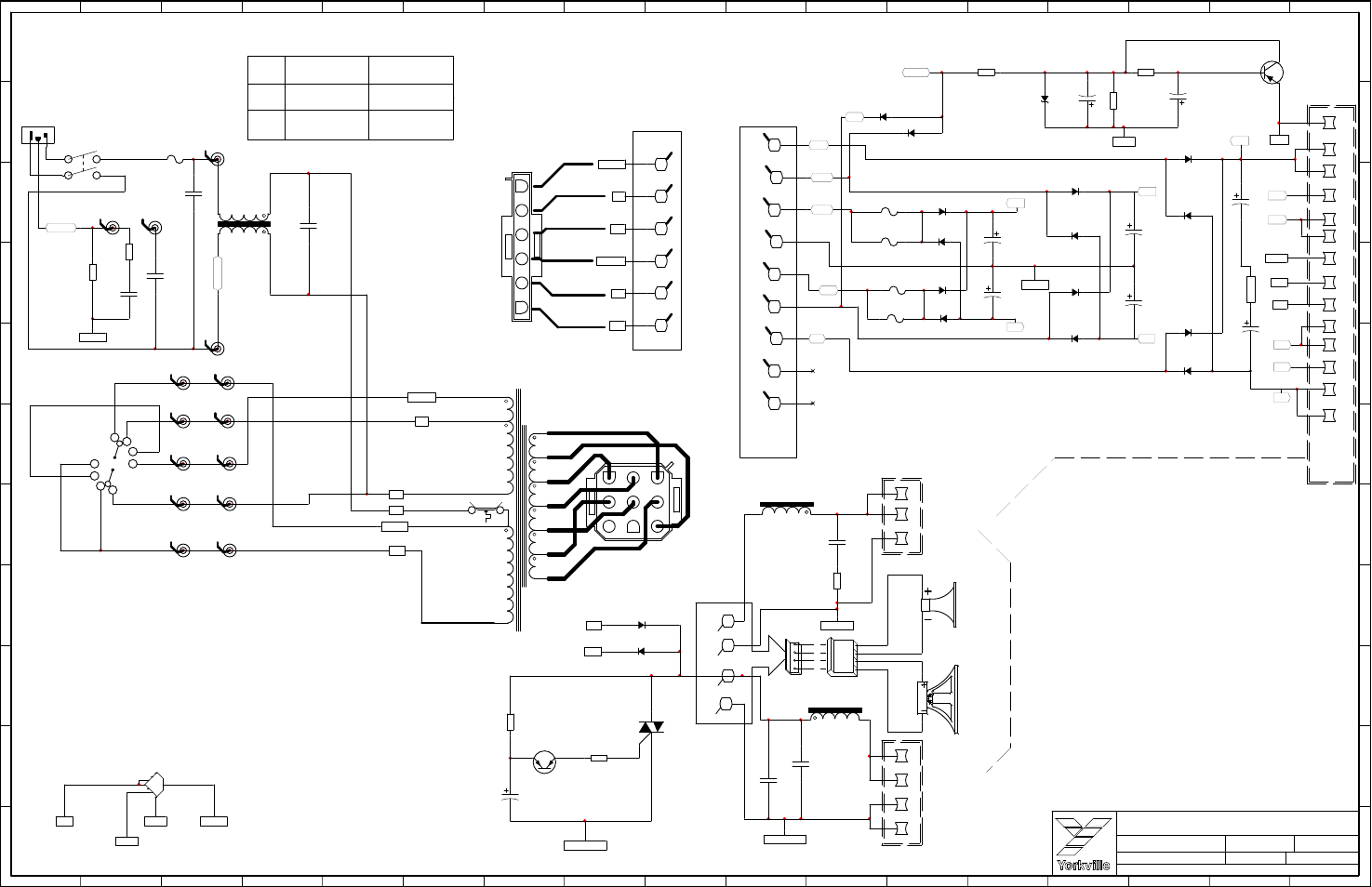 Schematic-m1311-e10p-m1496v-psa1-input_dsp_ps 3/3, Output, Mute on/off | Pin 1, Pin 1 nc, C.e. n.a. fuse f1, Psa1, 20v unmute, E10p, 26 pin female header to power amps | Yorkville E10P User Manual | Page 7 / 17