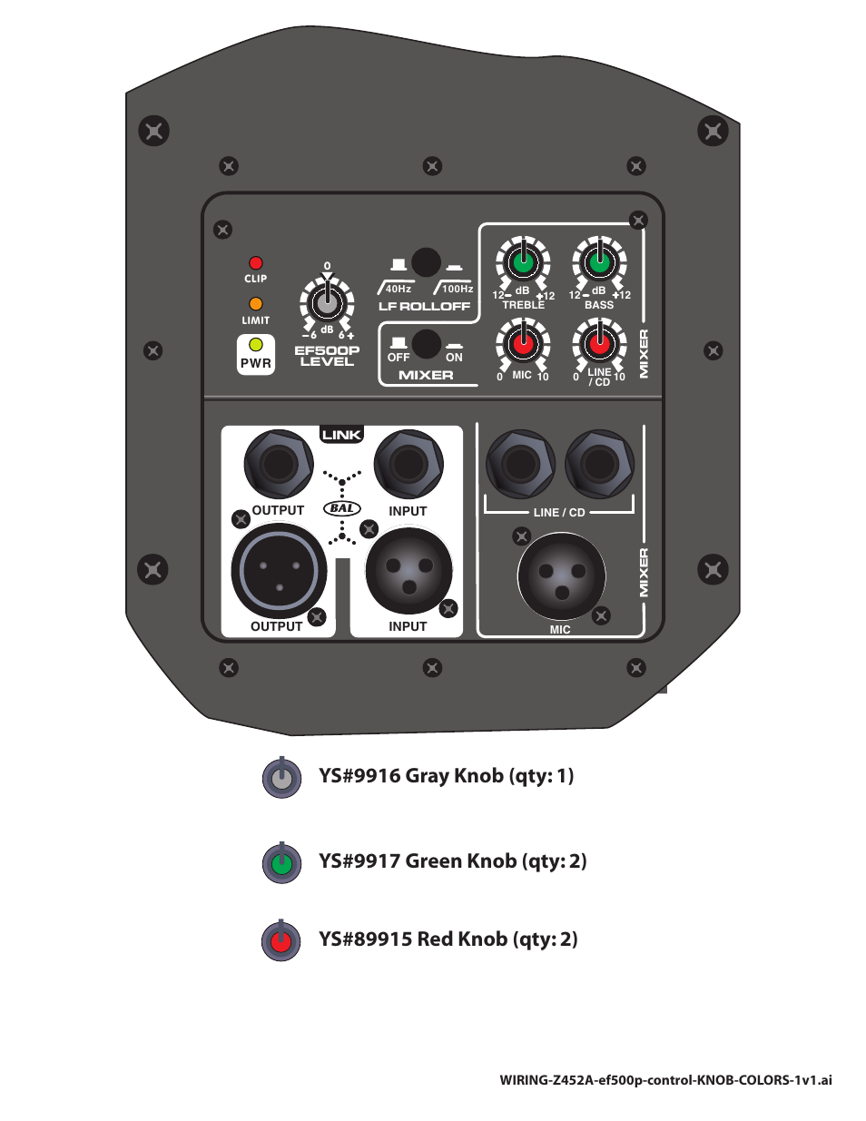 Wiring-z452a-ef500p-control-knob-colors | Yorkville EF500P User Manual | Page 18 / 19