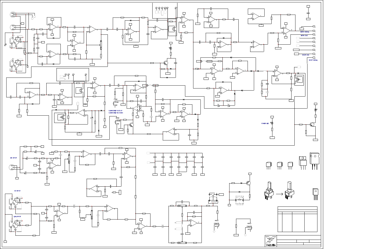 Schematic-m1159-ef500p-amp 1/3, Main input, Ef500p | Trim /gain, Bass, Limiter, Mic gain, Line gain, Treble, Master clip | Yorkville EF500P User Manual | Page 4 / 19