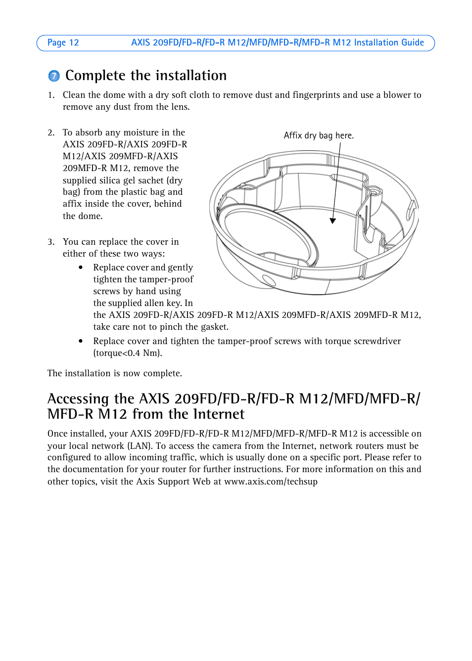 Complete the installation | Axis Communications AXIS MFD-R M12 User Manual | Page 12 / 75