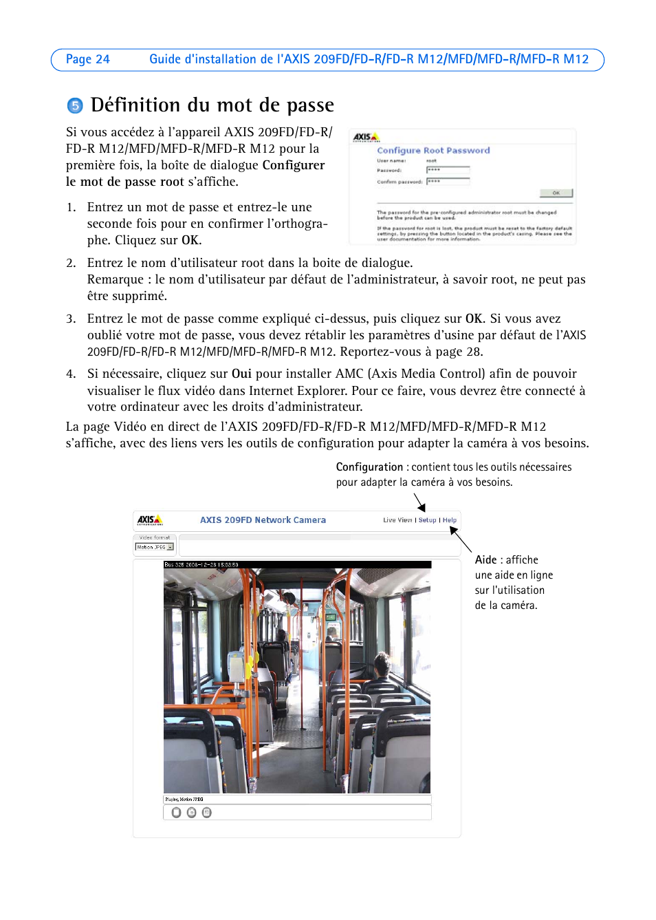 Définition du mot de passe | Axis Communications AXIS MFD-R M12 User Manual | Page 24 / 75