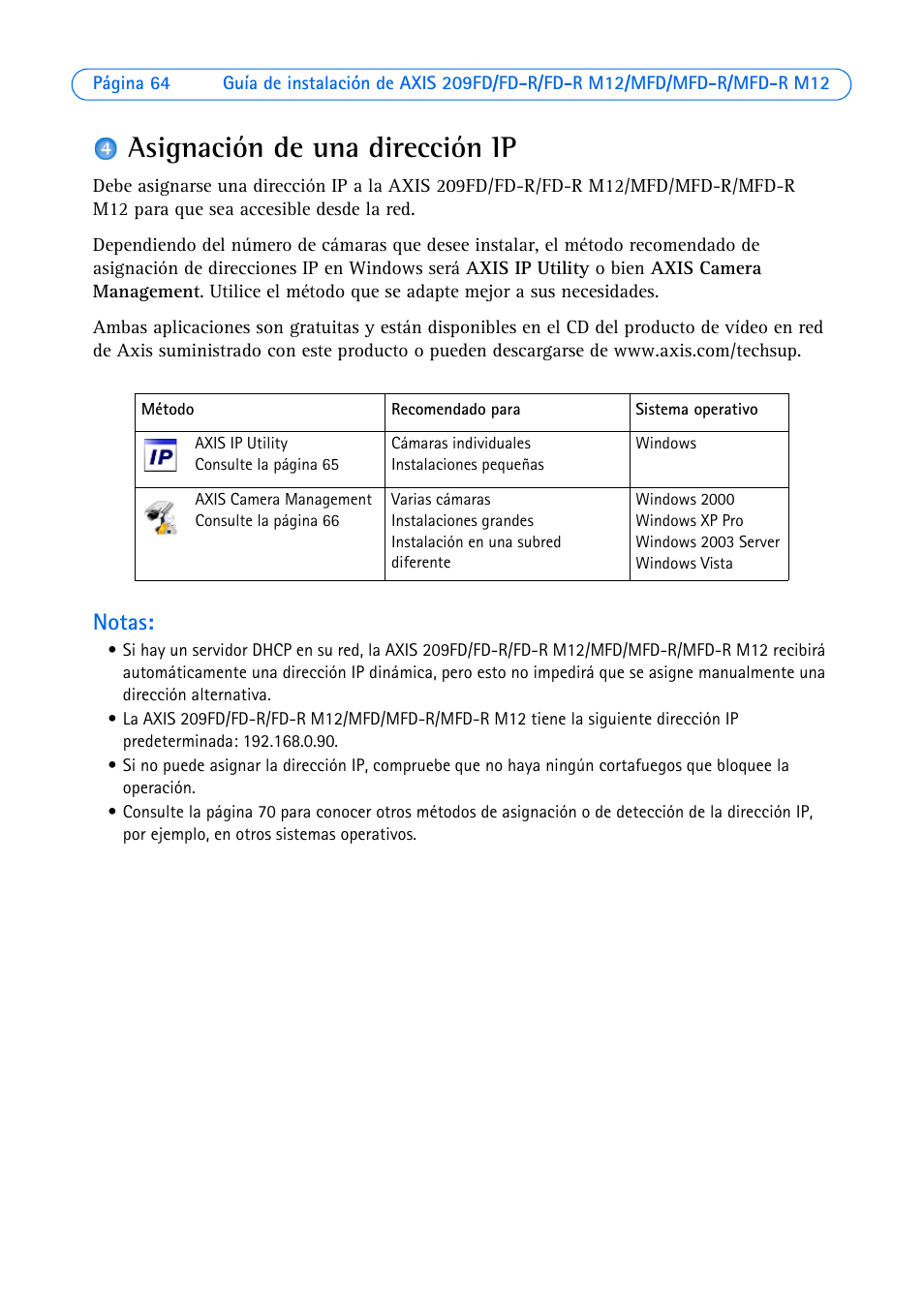 Asignación de una dirección ip, Notas | Axis Communications AXIS MFD-R M12 User Manual | Page 64 / 75