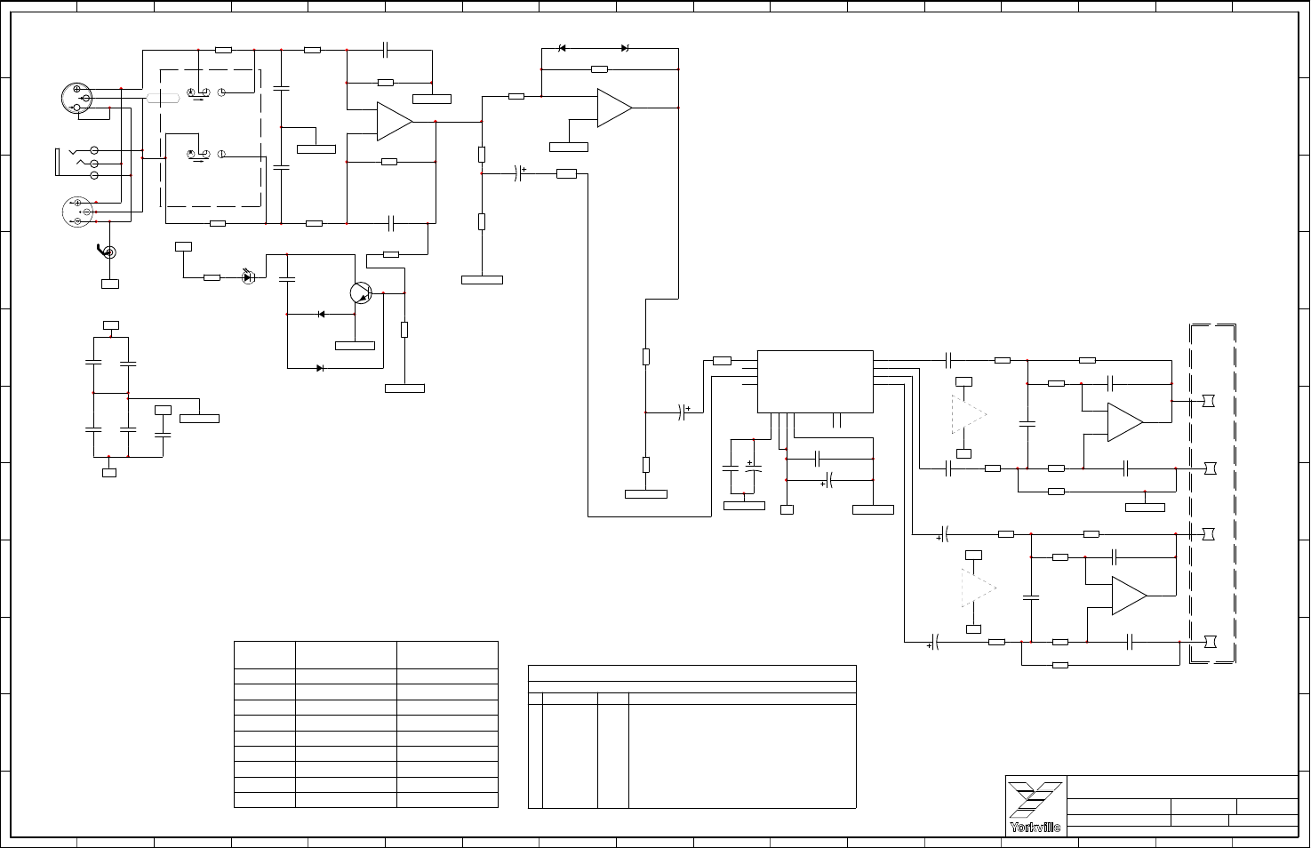 Schematic-m1311-e10p-m1496v-psa1-input_dsp_ps 1/3, Input, Parts reference table | Yorkville PSA1 User Manual | Page 5 / 12
