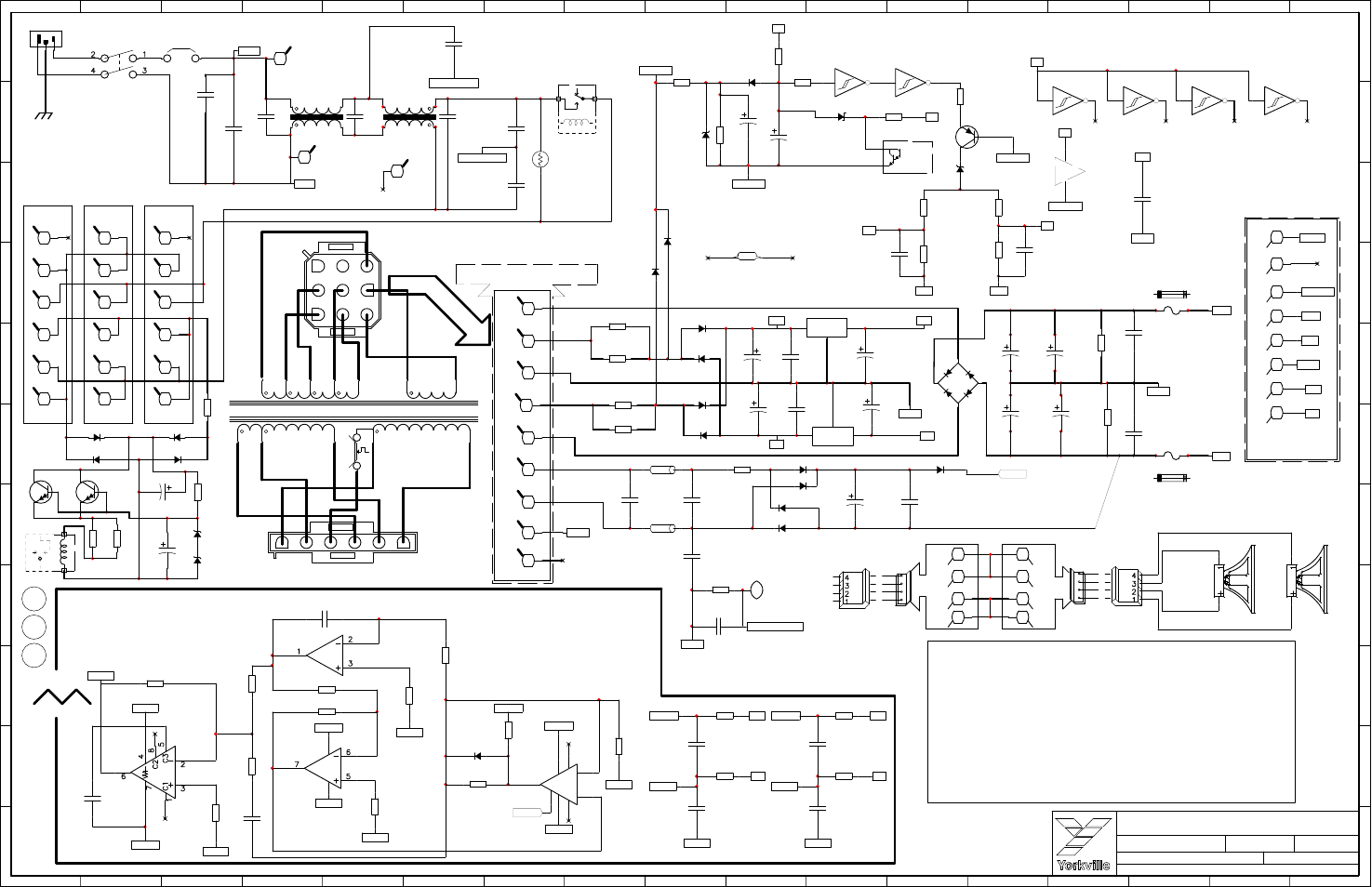 Schematic-m1545-psa2s-subwoofer 3/4, Psa2s, Triangle oscilator see amp. schematic | Power supply, Circuit on amp pcb, On amp pcb, Ch1405u, 230v euro, 245v euro, Pin 1 | Yorkville PSA2S User Manual | Page 11 / 14